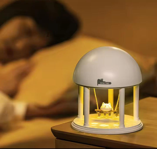 Atmosphere night light small stereo cute creative bluetooth speaker small men and women birthday gift 

3 dimmable light modes
Rotating lights mode
Bluetooth speaker
Rechargeable 
Box packing